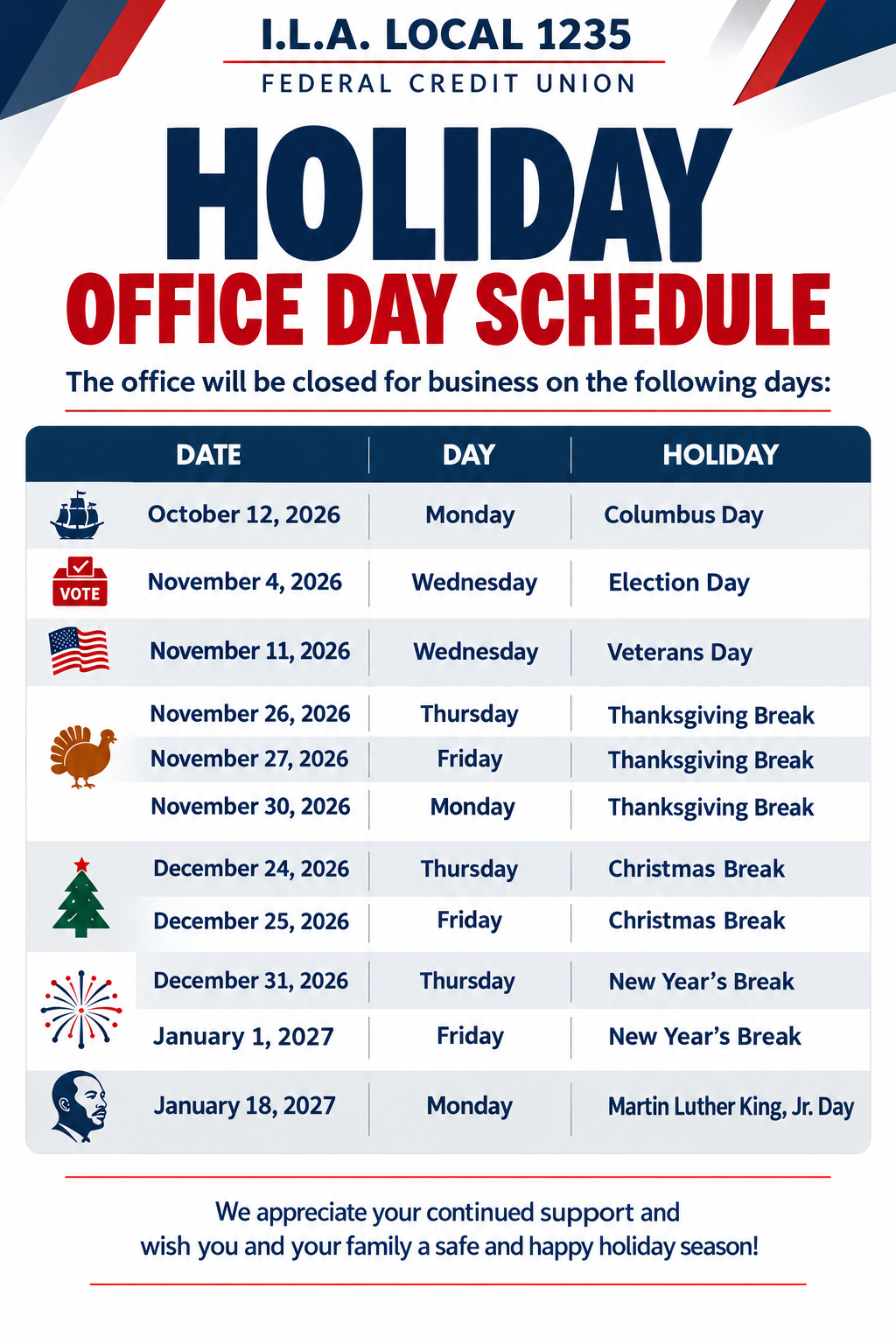 holiday office schedule